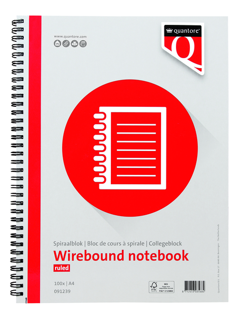 Spiraalblok Quantore A4 lijn spiraal 200 pagina's 70gr