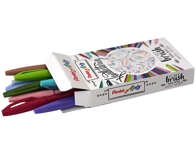 Brushpen Pentel Sign SES15C pastel assorti 12 stuks