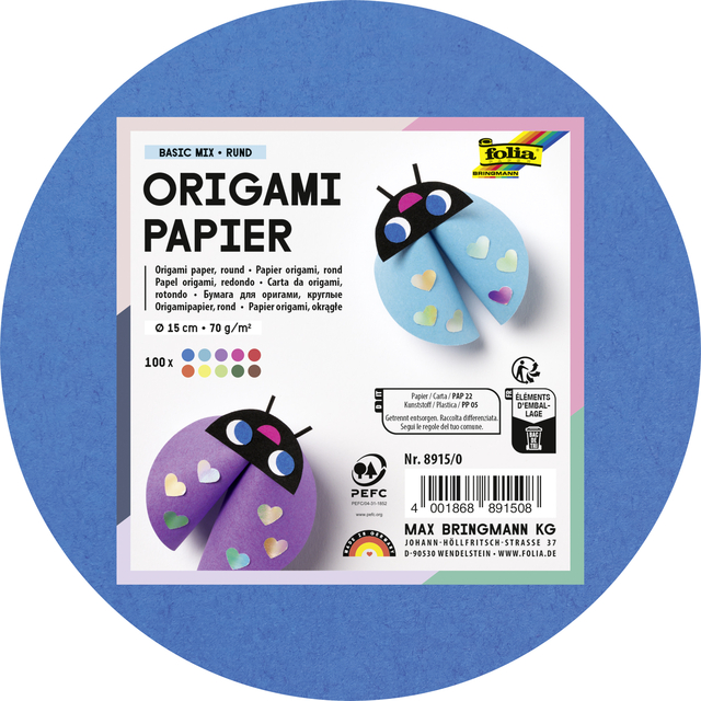Origami papier Folia 70gr rond 15cm 100 vel assorti kleuren