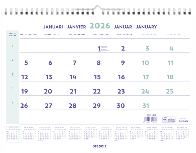 1-Maandskalender 2027 Brepols 43x31.5cm