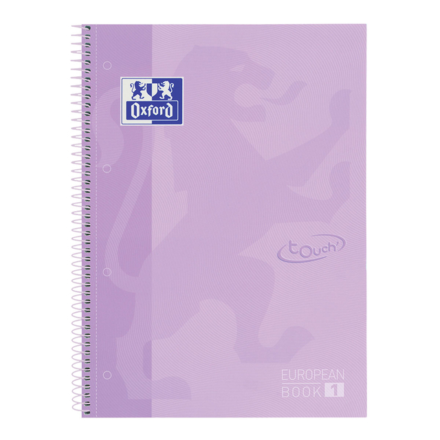 Notitieboek Oxford Touch Europeanbook A4+ 4-gaats lijn 160 pagina's pastel paars