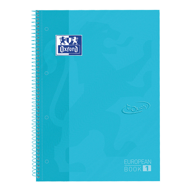 Notitieboek Oxford Touch Europeanbook A4+ 4-gaats lijn 160 pagina's pastel blauw