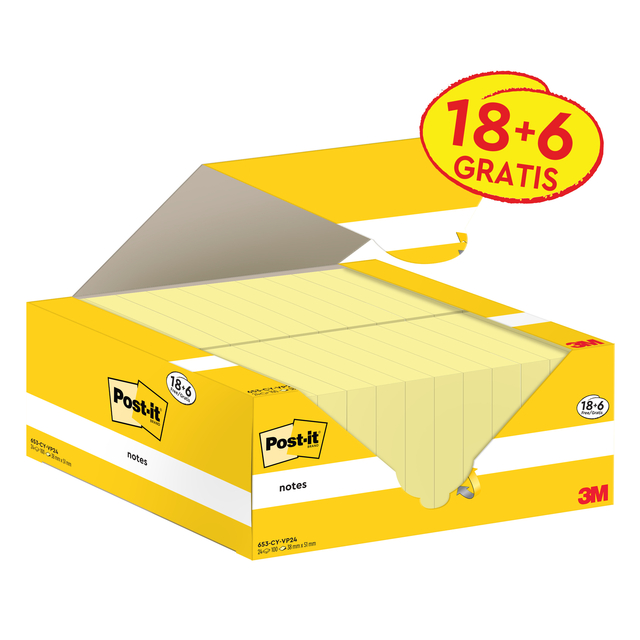 Memoblok 3M Post-it 653-CY 38x51mm geel voordeelpak