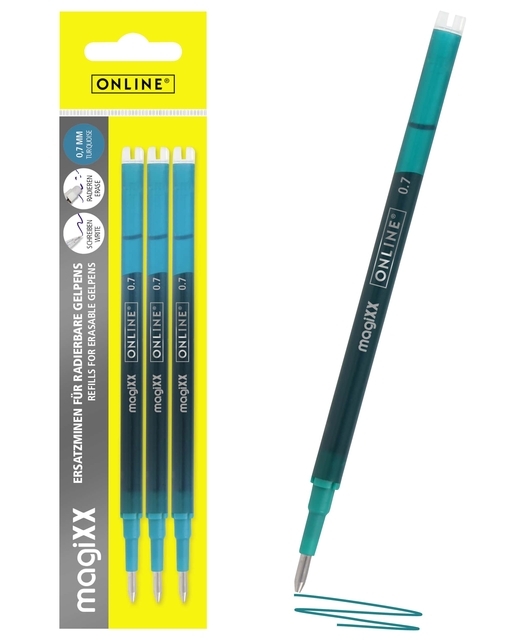 Gelschrijvervulling Online Magixx medium turquoise blister à 3 stuks