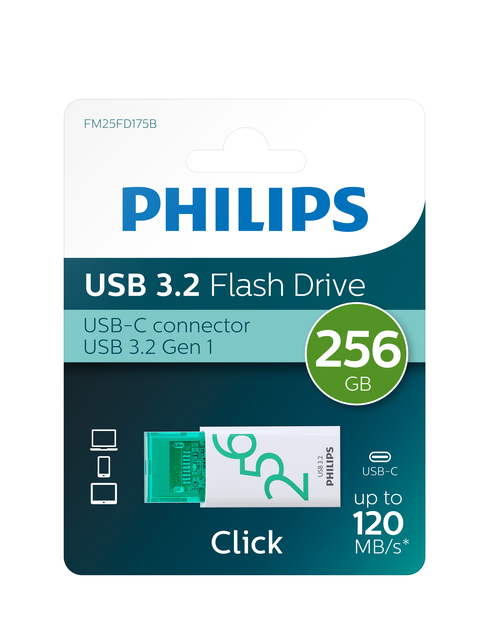 USB stick 3.2 Philips Click USB-C 256GB groen
