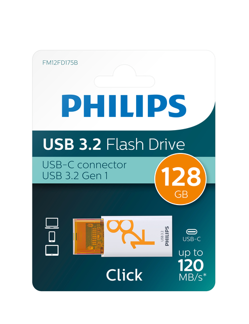 USB stick 3.2 Philips Click USB-C 128GB oranje