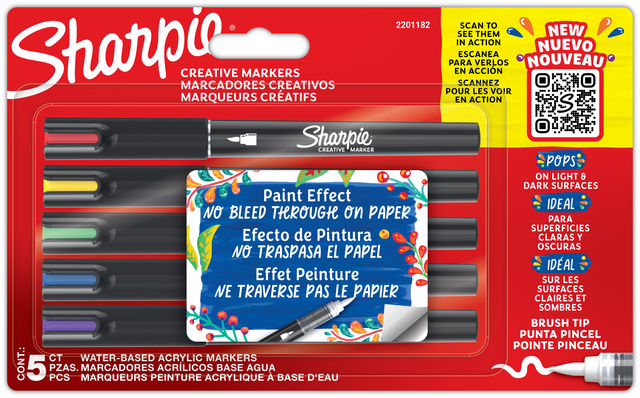 Creatieve marker Sharpie brushpunt assorti blister à 5 stuks