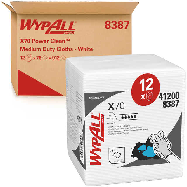 Poetsdoek WypAll X70 PowerClean 305x317mm 12x76vel wit 8387