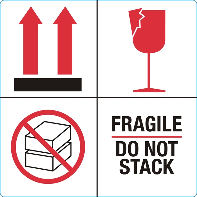 Waarschuwingsetiket IEZZY fragile do not stack 100mmx100mm 1000 stuks
