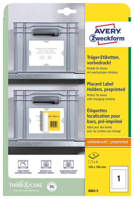Positioneeretiket Avery Zweckform 8003 220x160mm bedrukt 5 etiketten