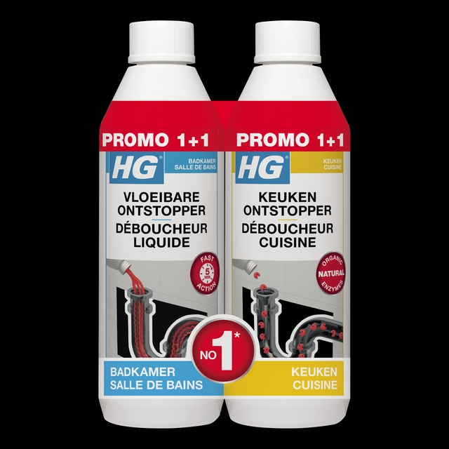 Afvoerontstopper HG Promopack 1x sanitair 500ml 1x keuken 500ml