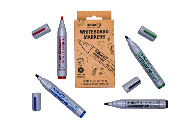 Whiteboardmarker Artline 517 Dry Safe Eco rond medium ass 4 stuks