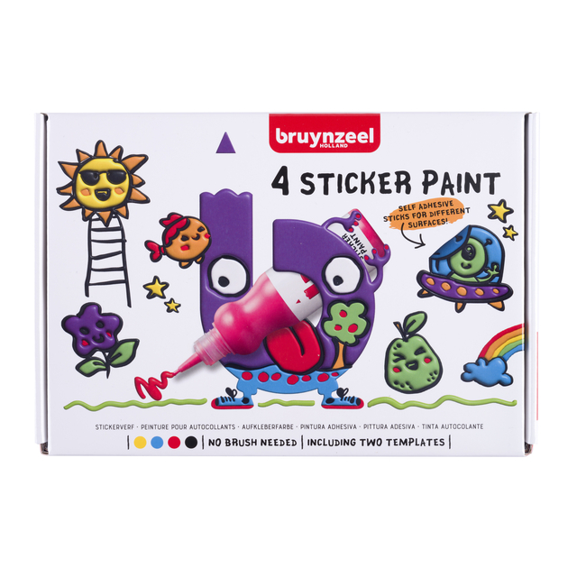 Stickerverf Bruynzeel met 2 sjablonen set à 4 kleuren