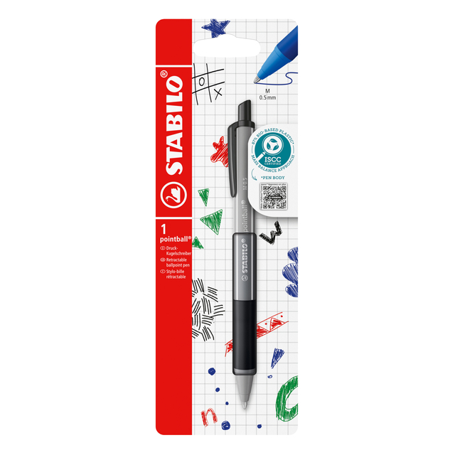 Balpen STABILO pointball colorful medium zwart blister à 1 stuk