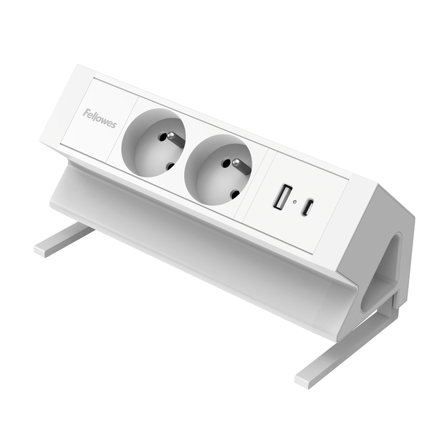 Stekkerdoos Fellowes Power Desk E 2vdg incl USB A en C 2m wit FR/BE