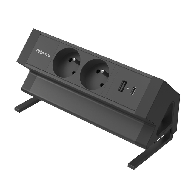 Stekkerdoos Fellowes Power Desk E 2vdg incl USB A en C 2m zwart FR/BE