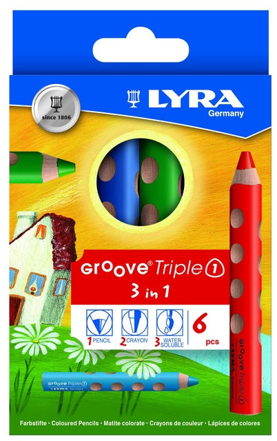 Kleurpotlood LYRA Groove Triple One extra dik set à 6 kleuren