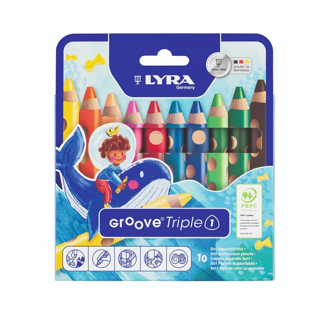 Kleurpotlood LYRA Groove Triple One extra dik set à 10 kleuren