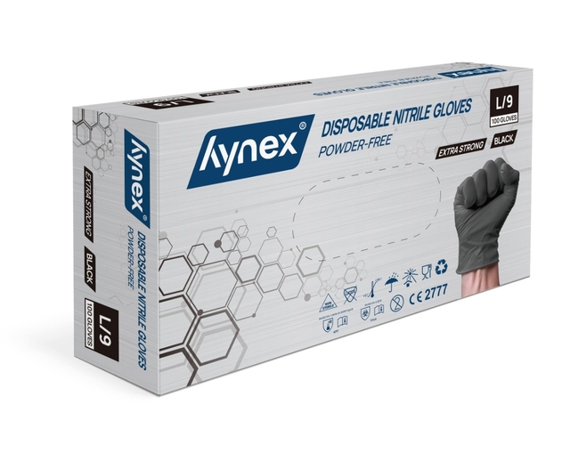 Handschoen Hynex nitril L zwart 5gr extra sterk 100 stuks