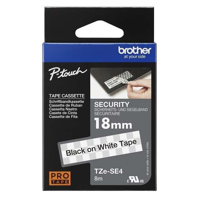 Labeltape Brother P-touch TZe-SE4 veiligheidstape 18mm zwart op wit