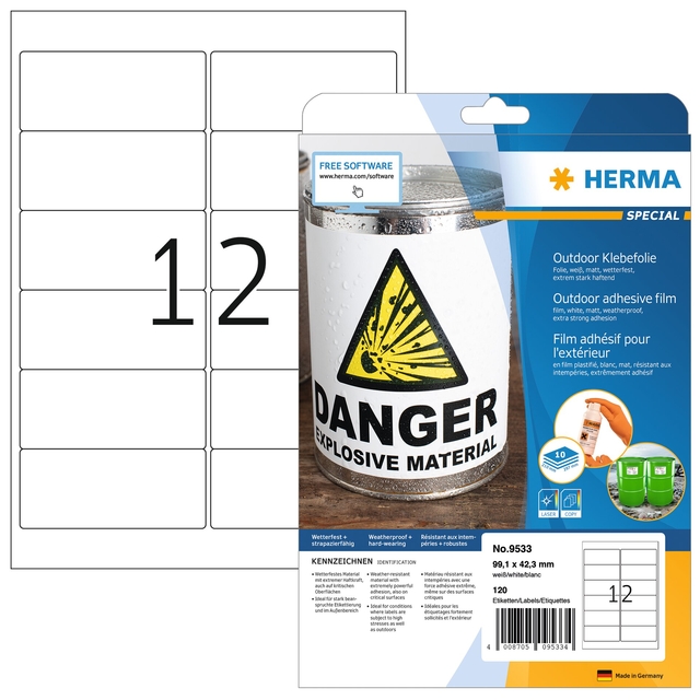 Etiket HERMA 9533 99.1x42.3mm weerbestendig 120 stuks