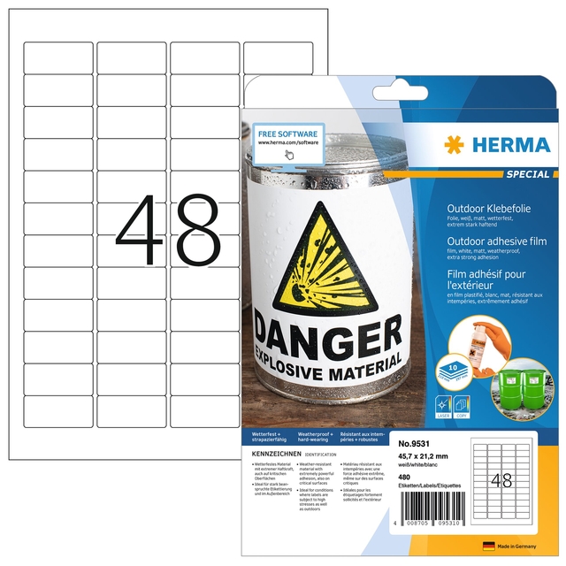 Etiket HERMA 9531 45.7x21.2mm weerbestendig 480 stuks