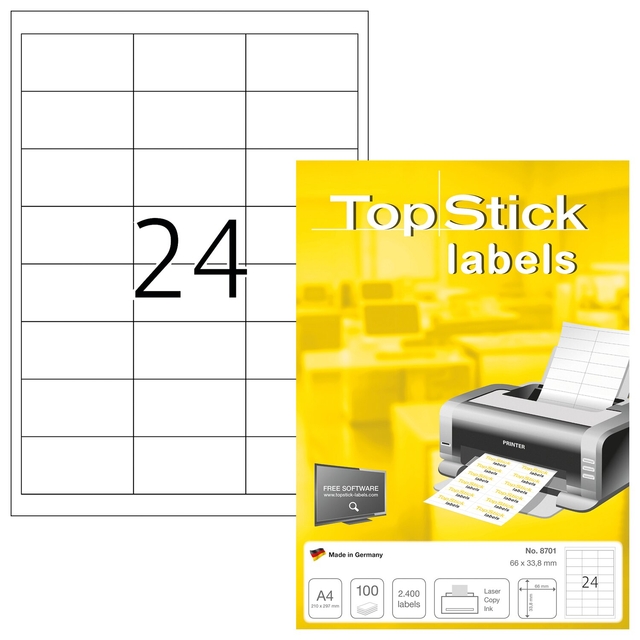 Etiket TopStick 8701 66x33.8mm wit 2400 stuks