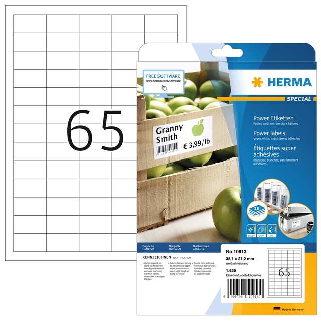 Etiket HERMA Power 10913 38.1x21.2mm wit 1625 stuks