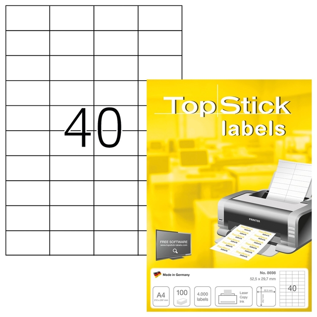 Etiket TopStick 8698 52.5x29.7mm wit 4000 stuks