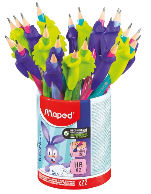 Grafietpotlood Maped Kidy Learn met gum en vingerhulp pot à 22 stuks assorti