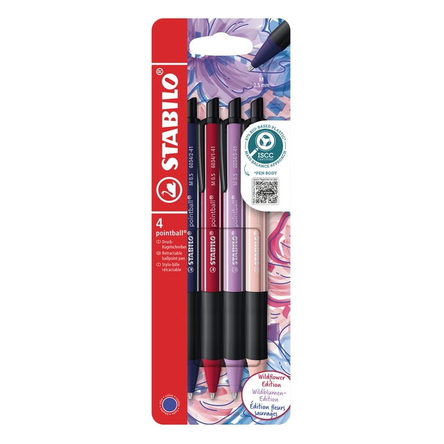 Balpen STABILO pointball Wildflower assorti 4 stuks
