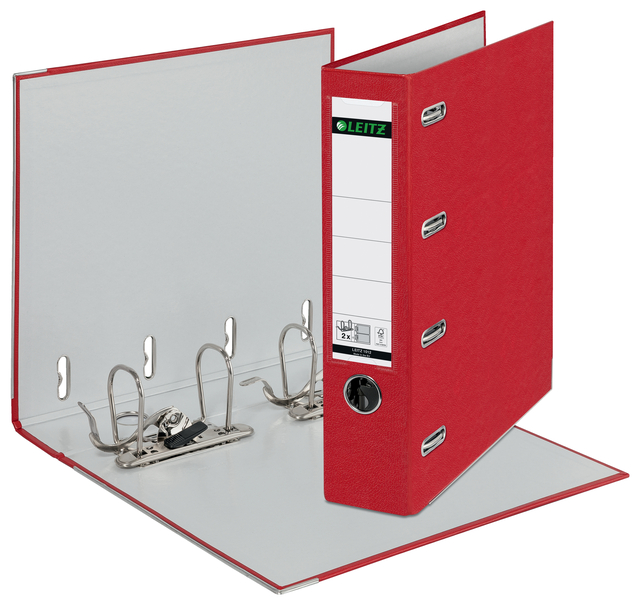 Giro-bank ordner Leitz A4 met dubbele mechaniek 80mm PP rood