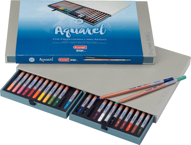 Aquarelpotlood Bruynzeel Design met luxe bewaardoos set à 24 kleuren