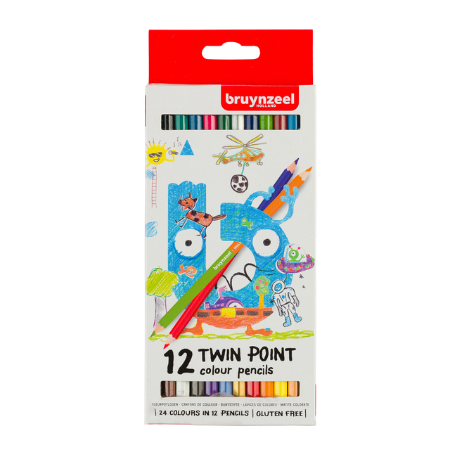 Kleurpotlood Bruynzeel Kids Twin Point set à 12 kleuren