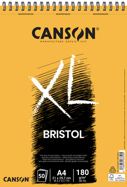 Bristolpapier Canson XL Bristol 50vel 180gr A4 extra wit
