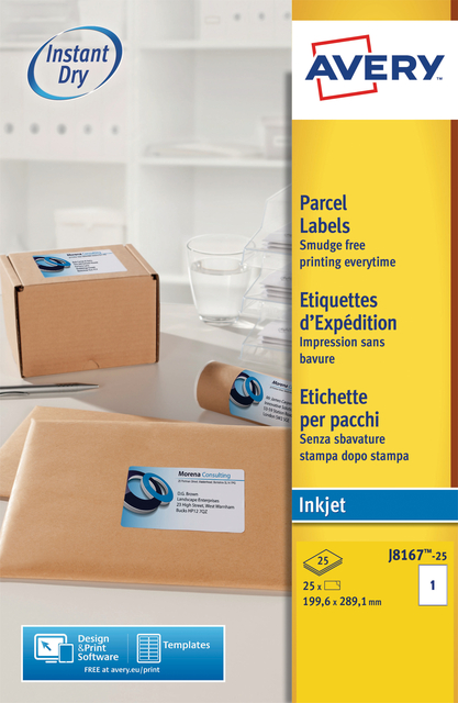 Etiket Avery J8167-25 199.6x289.1mm wit 25 stuks