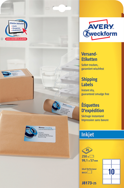 Etiket Avery J8173-25 99.1x57mm wit 250 stuks