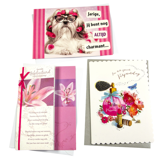 Wenskaart Paperclip verjaardag vrouw navulset à 6 stuks