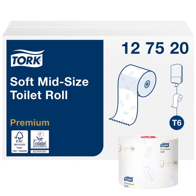 Toiletpapier Tork T6 Premium systeemrol 2-laags 90m wit 127520