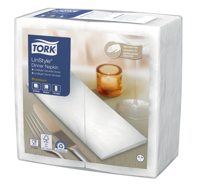 Dinerservet Tork Linstyle Premium 1/8 vouw 1-laags 390x390mm 50 vel wit 478180