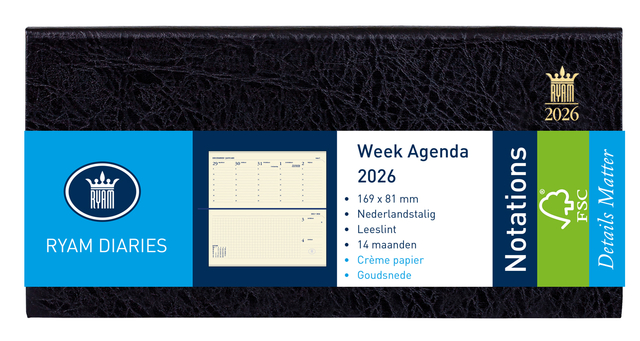 Agenda 2027 Ryam Notations Mundior 7dagen/2pagina's landscape zwart