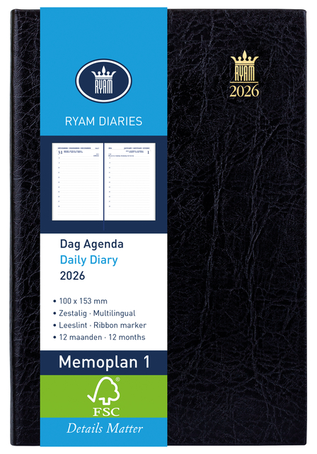Agenda 2027 Ryam Memoplan 1 Mundior 1dag/1pagina zwart