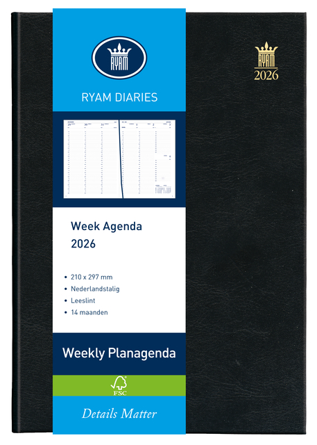 Agenda 2027 Ryam Weekly Mundior 7dagen/2pagina's zwart