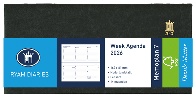 Agenda 2027 Ryam Memoplan 7 Mundior 7dagen/2pagina's landscape zwart