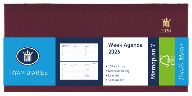Agenda 2027 Ryam Memoplan 7 Suprema 7dagen/2pagina's landscape bordeaux