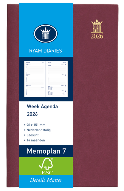 Agenda 2027 Ryam Memoplan 7 Suprema 7dagen/2pagina's bordeaux