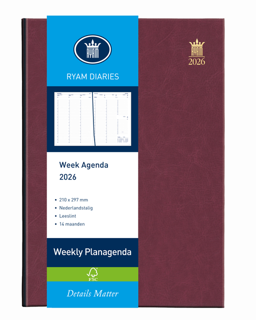 Agenda 2027 Ryam Weekly Mundior 7dagen/2pagina's bordeaux