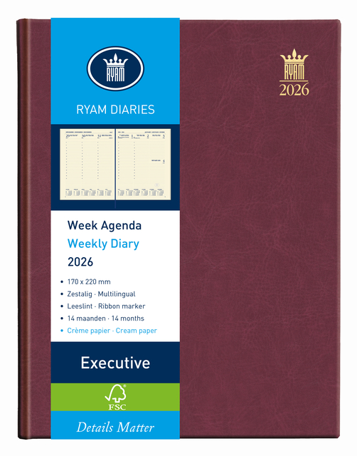 Agenda 2027 Ryam Executive Mundior 7dagen/2pagina's bordeaux