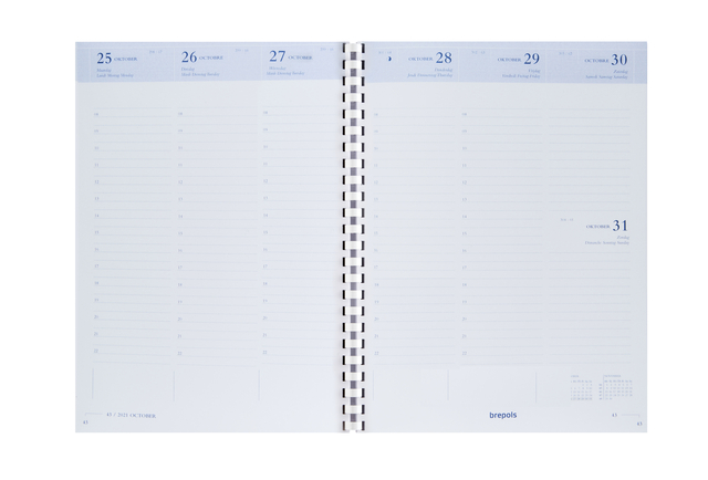 Agendavulling 2027 Brepols Timing 7dagen/2pagina's spiraal wit