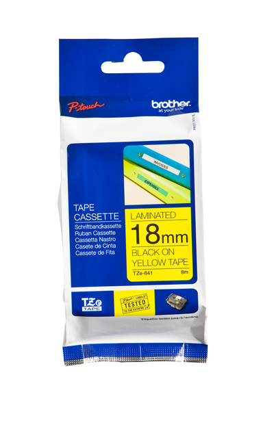 Labeltape Brother P-touch TZe-641 standaard 18mm zwart op geel